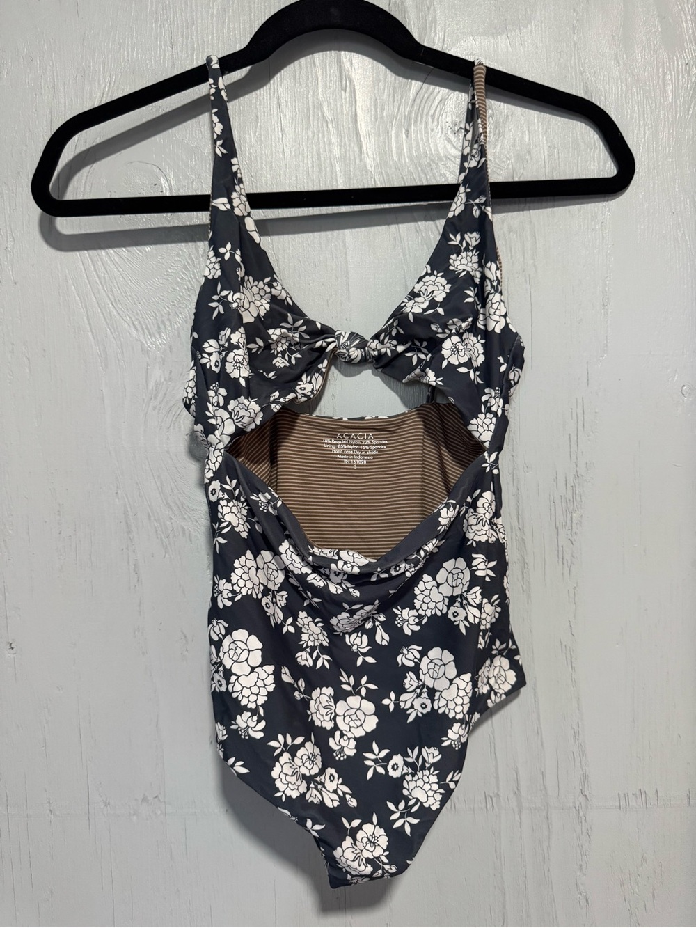 acacia swimwear Navy & White Floral Knot Front One-Piece